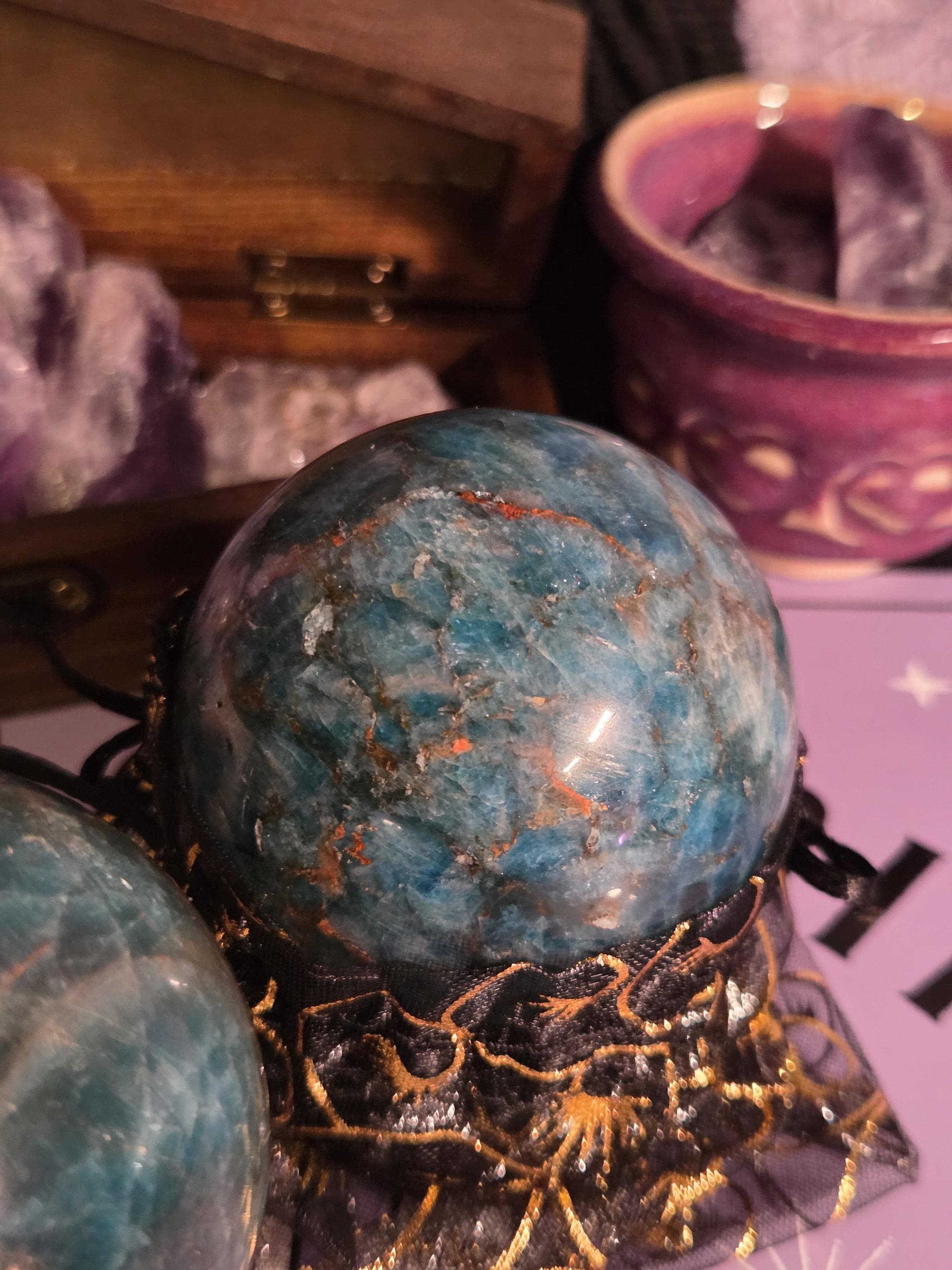 Large Chrysocolla Crystal Sphere with stand