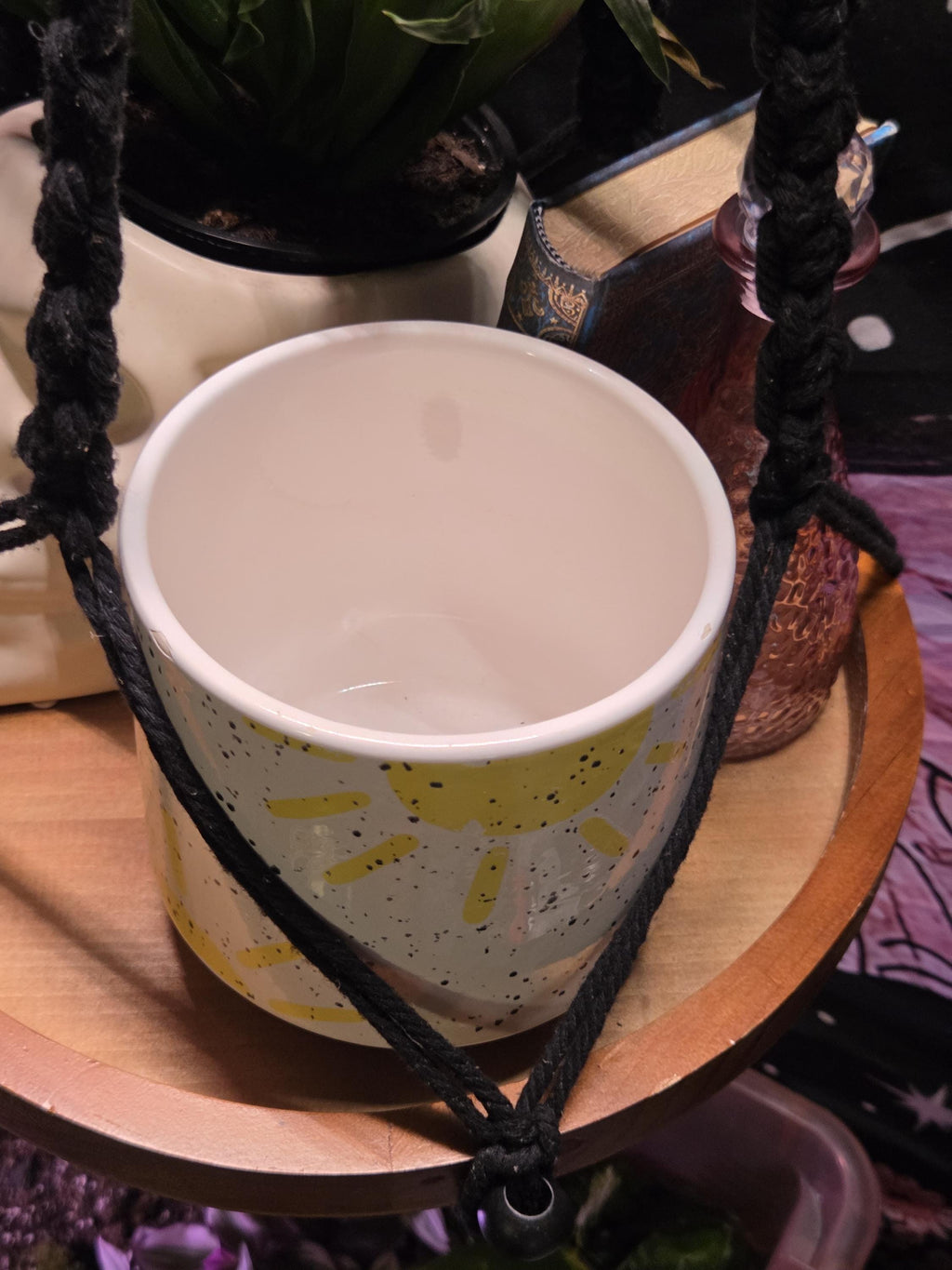Set of Two White and Yellow Ceramic Planter Pots