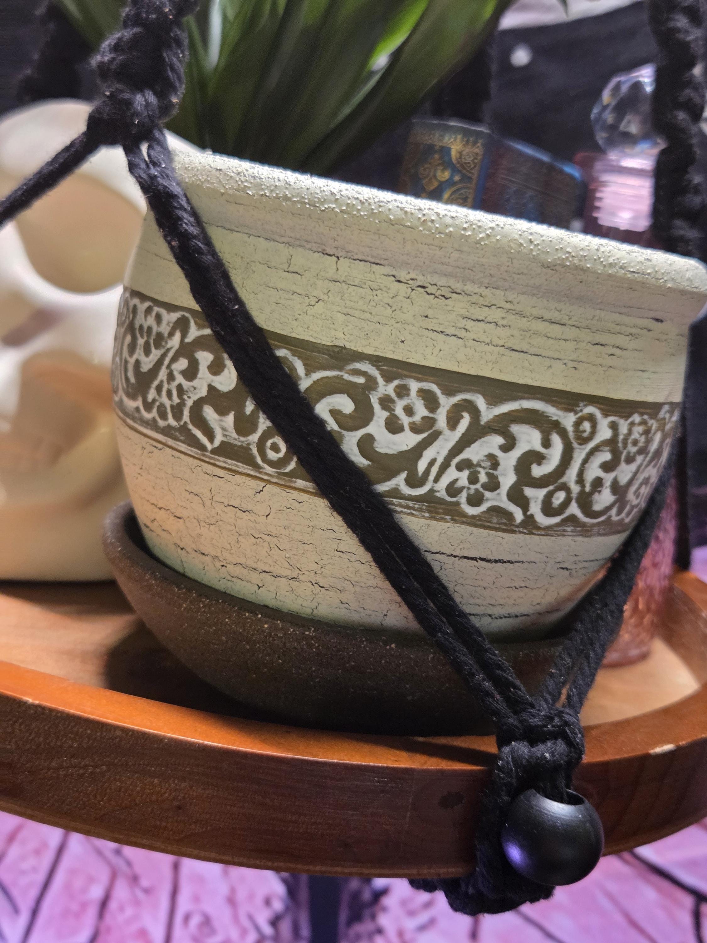 White 5 inch Clay Plant Pot with Brown Planter Plate