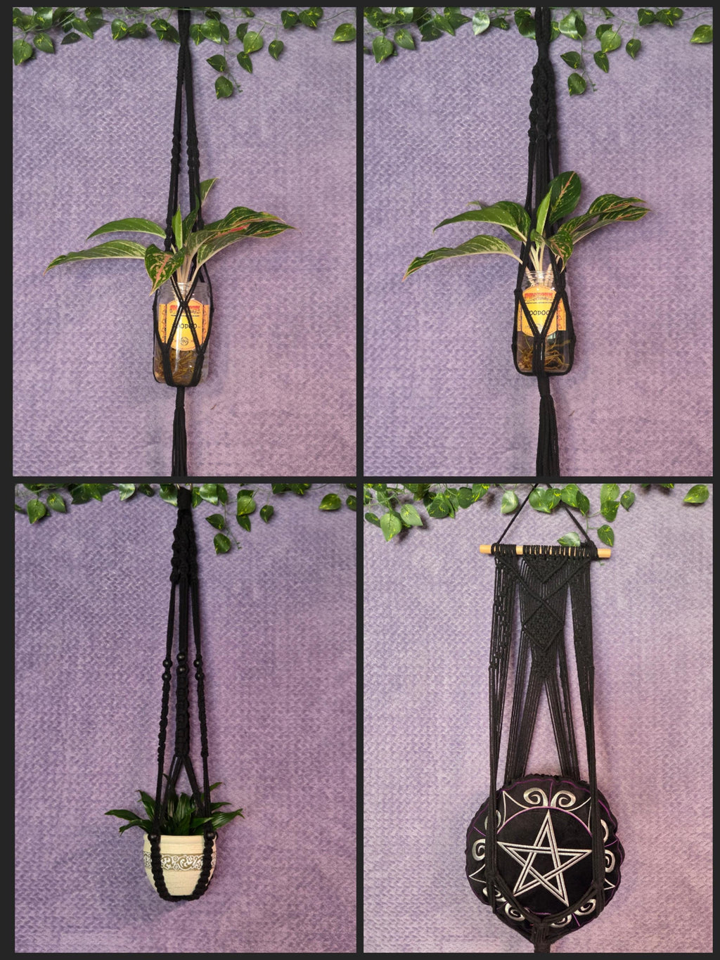 Black Macrame Plant Hanger for Wall
