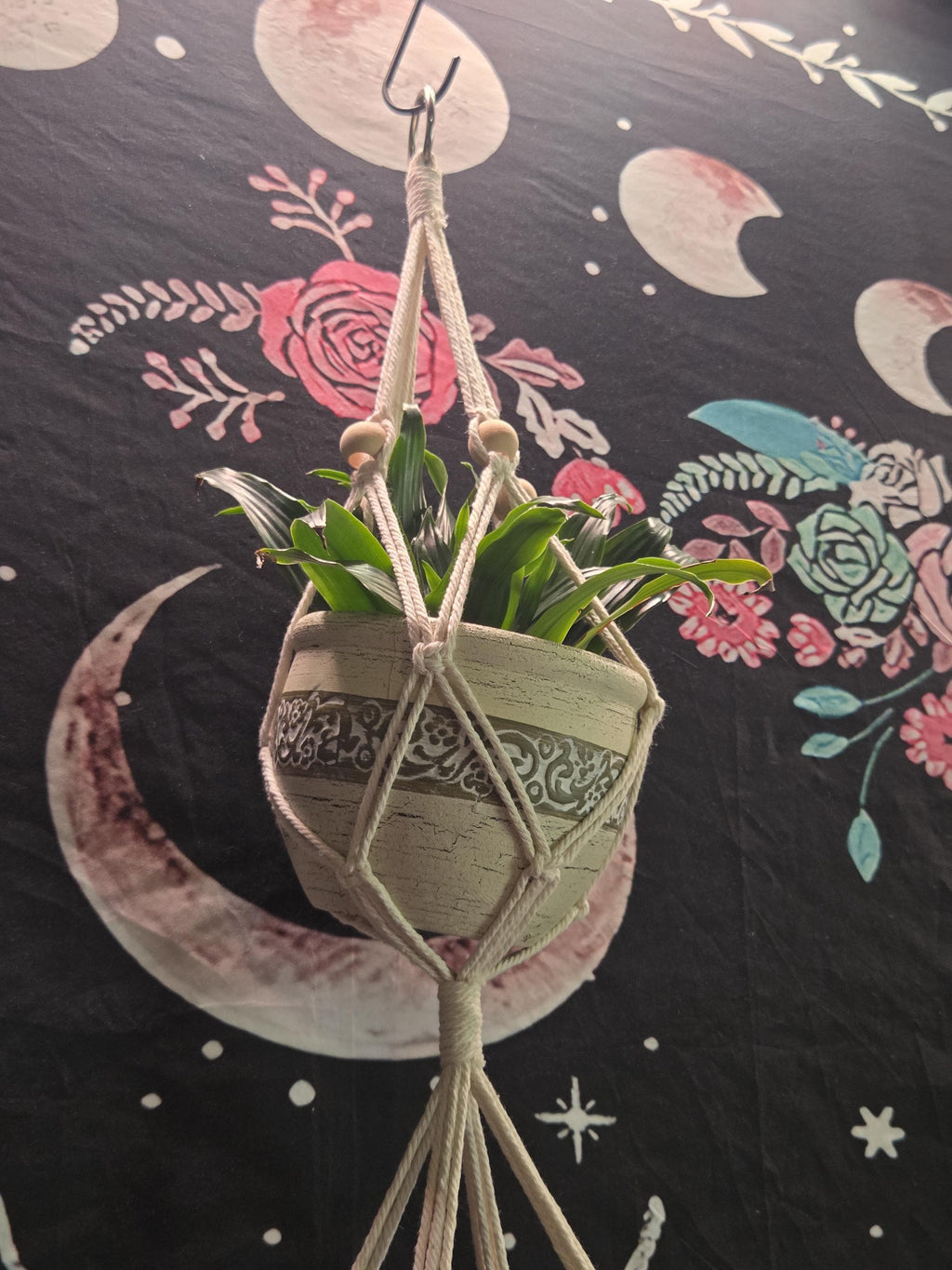 Small White Macrame Double Plant Hanger