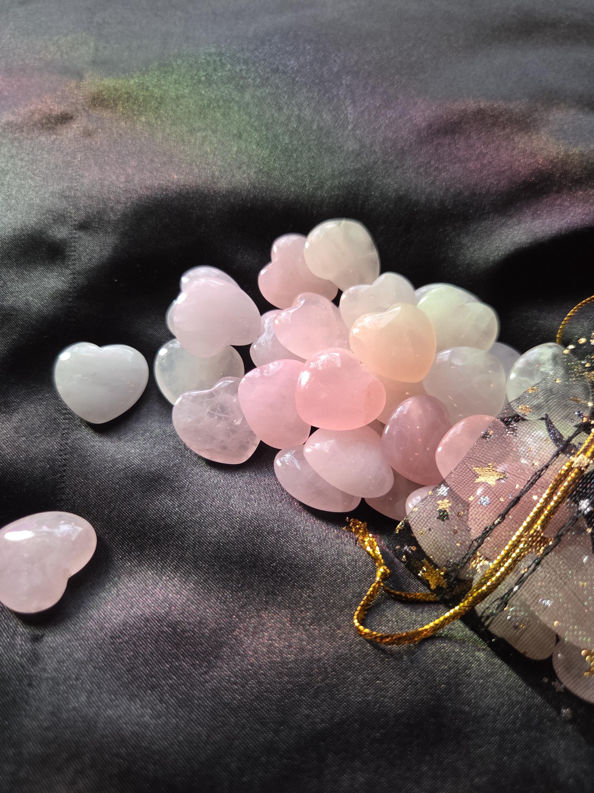 10 Mini Rose Quartz Crystal Hearts