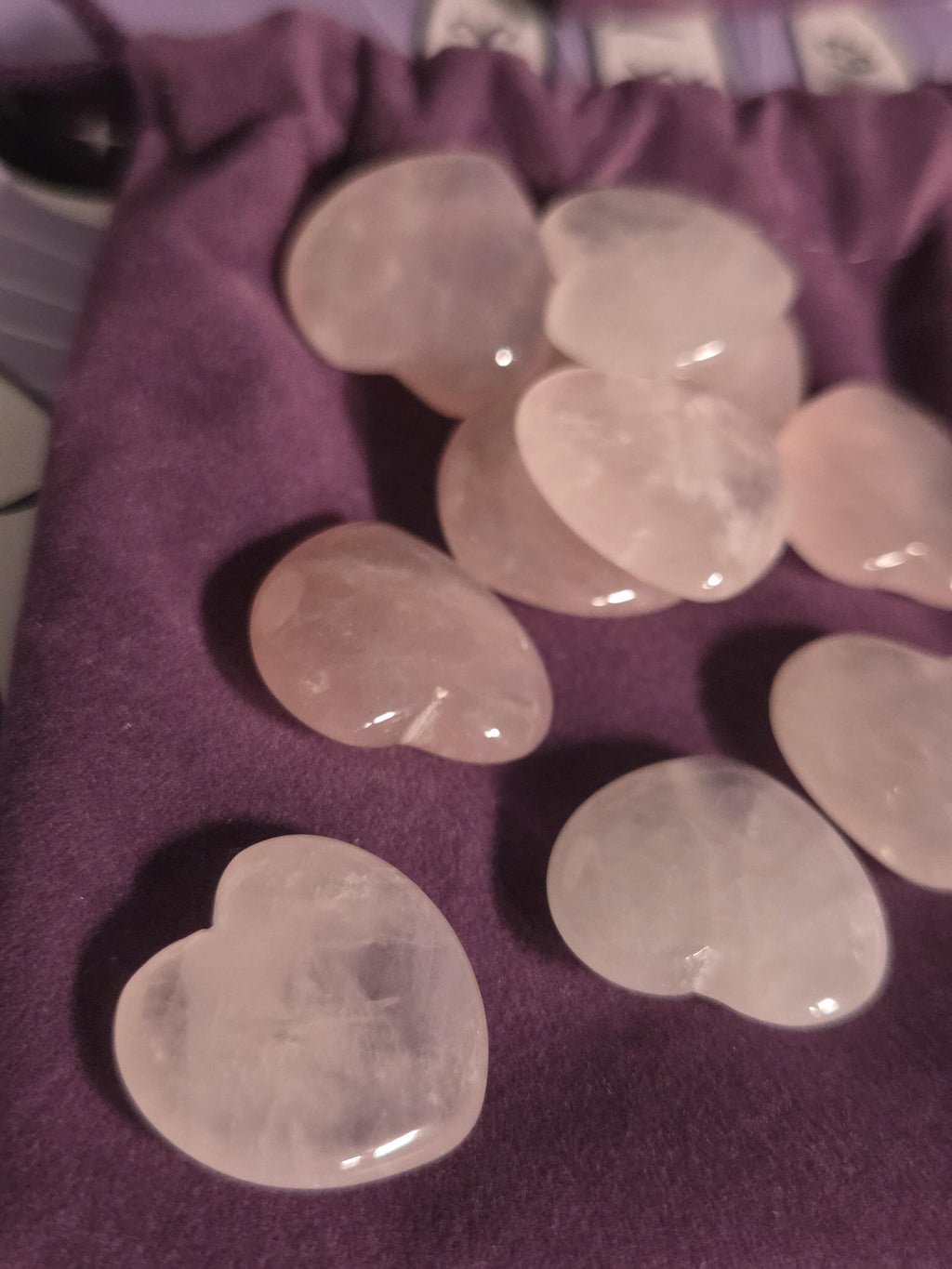 10 Mini Rose Quartz Crystal Hearts