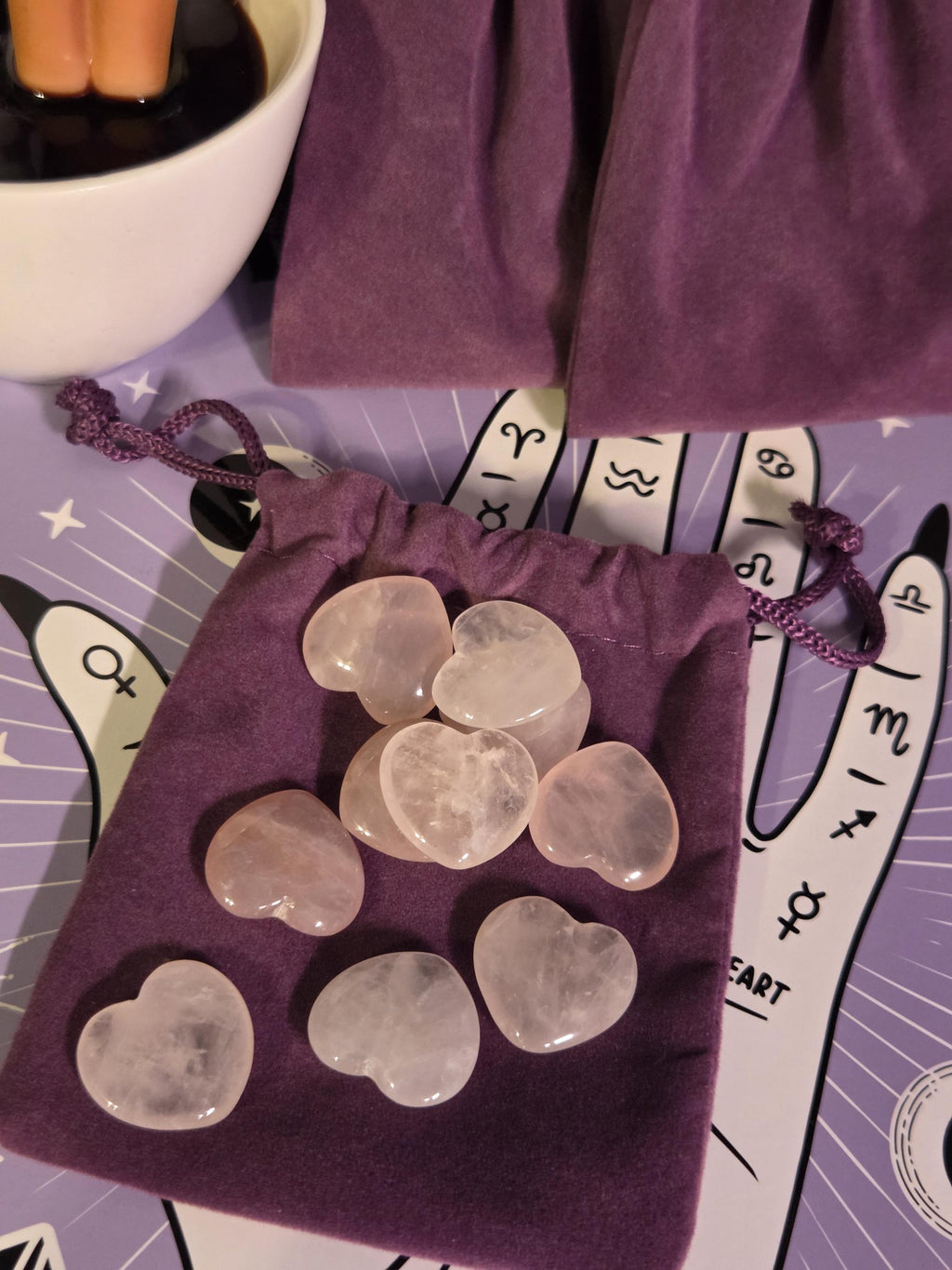10 Mini Rose Quartz Crystal Hearts