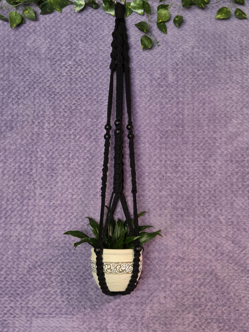 Black Macrame Plant Hanger for Wall