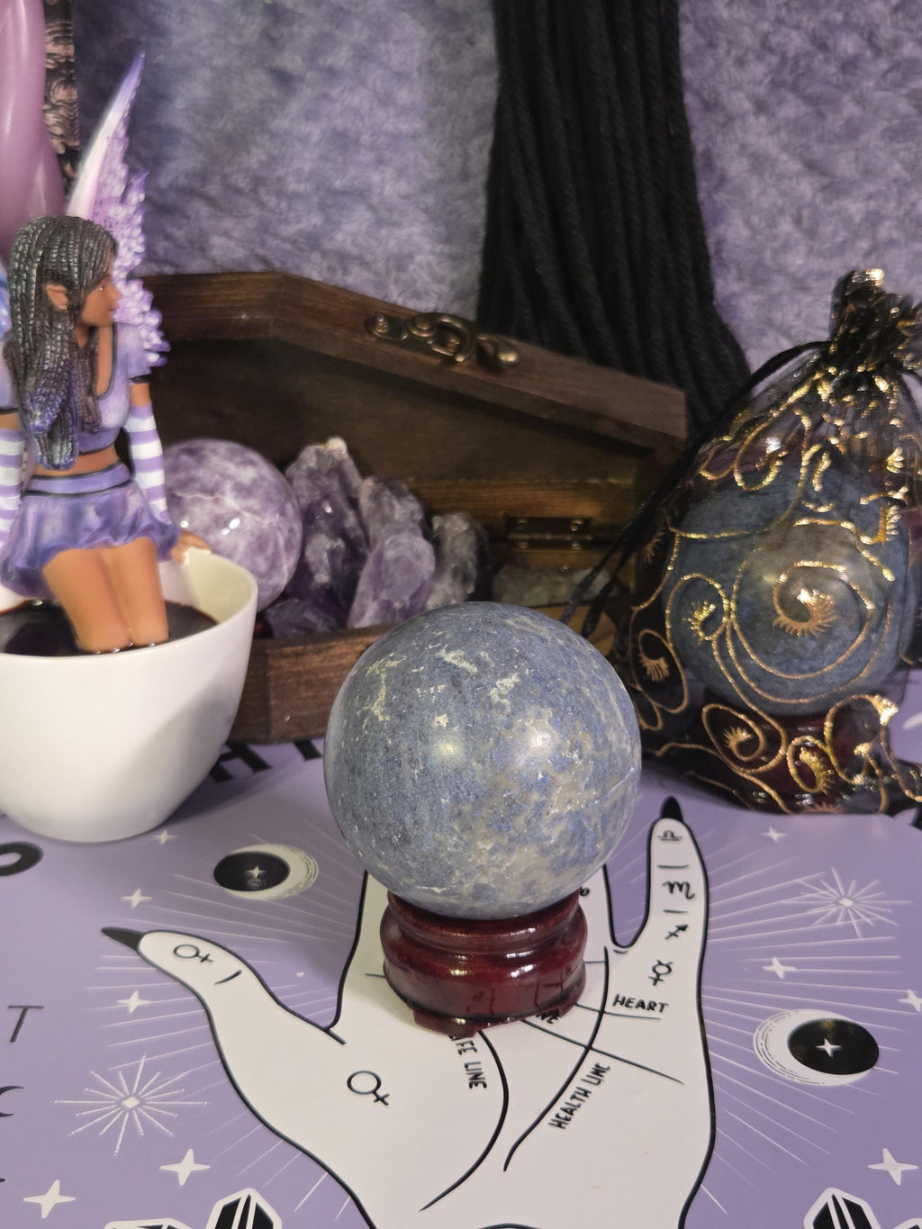 Large Dumortierite Crystal Sphere with stand
