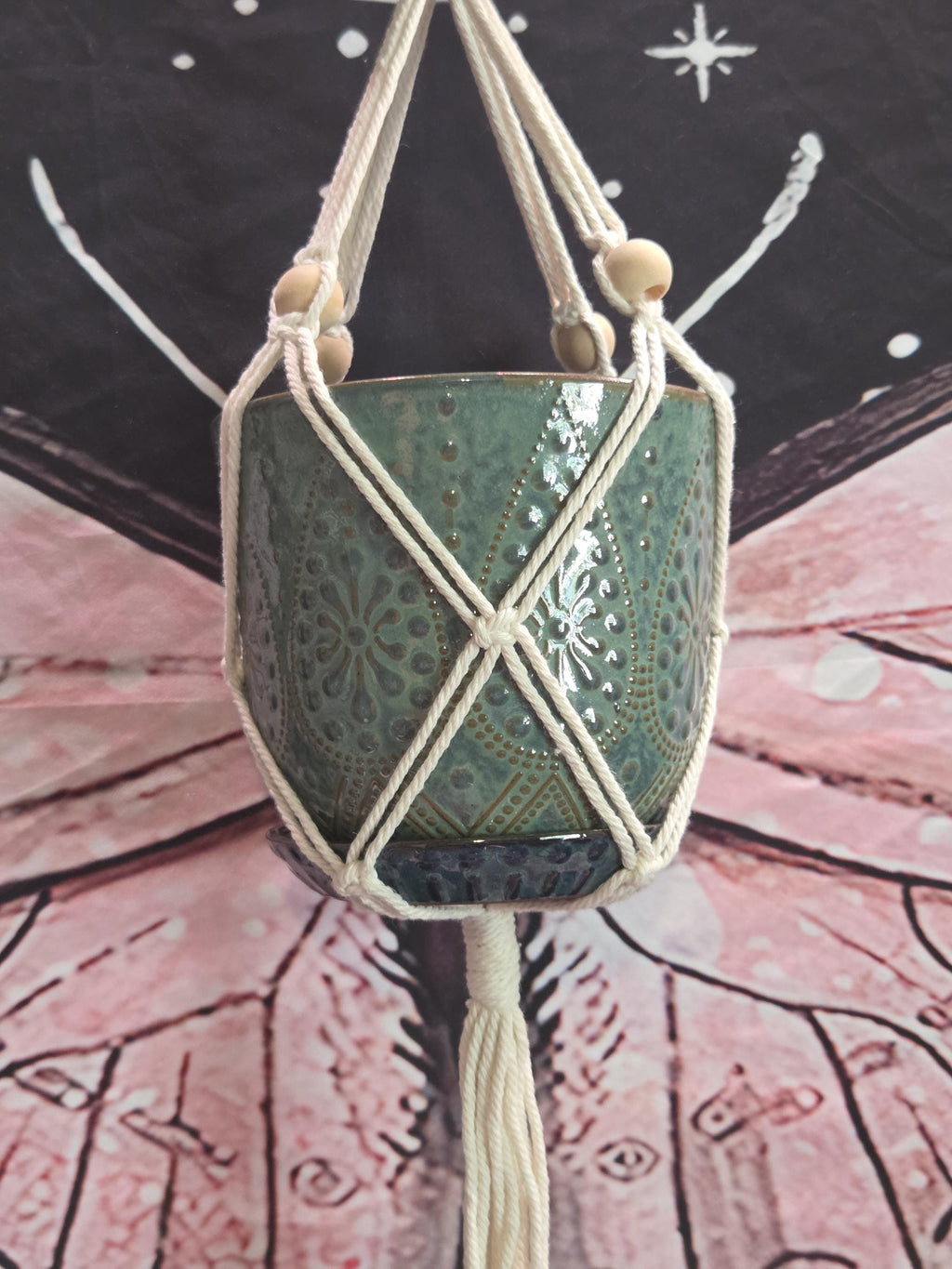 Small White Macrame Double Plant Hanger