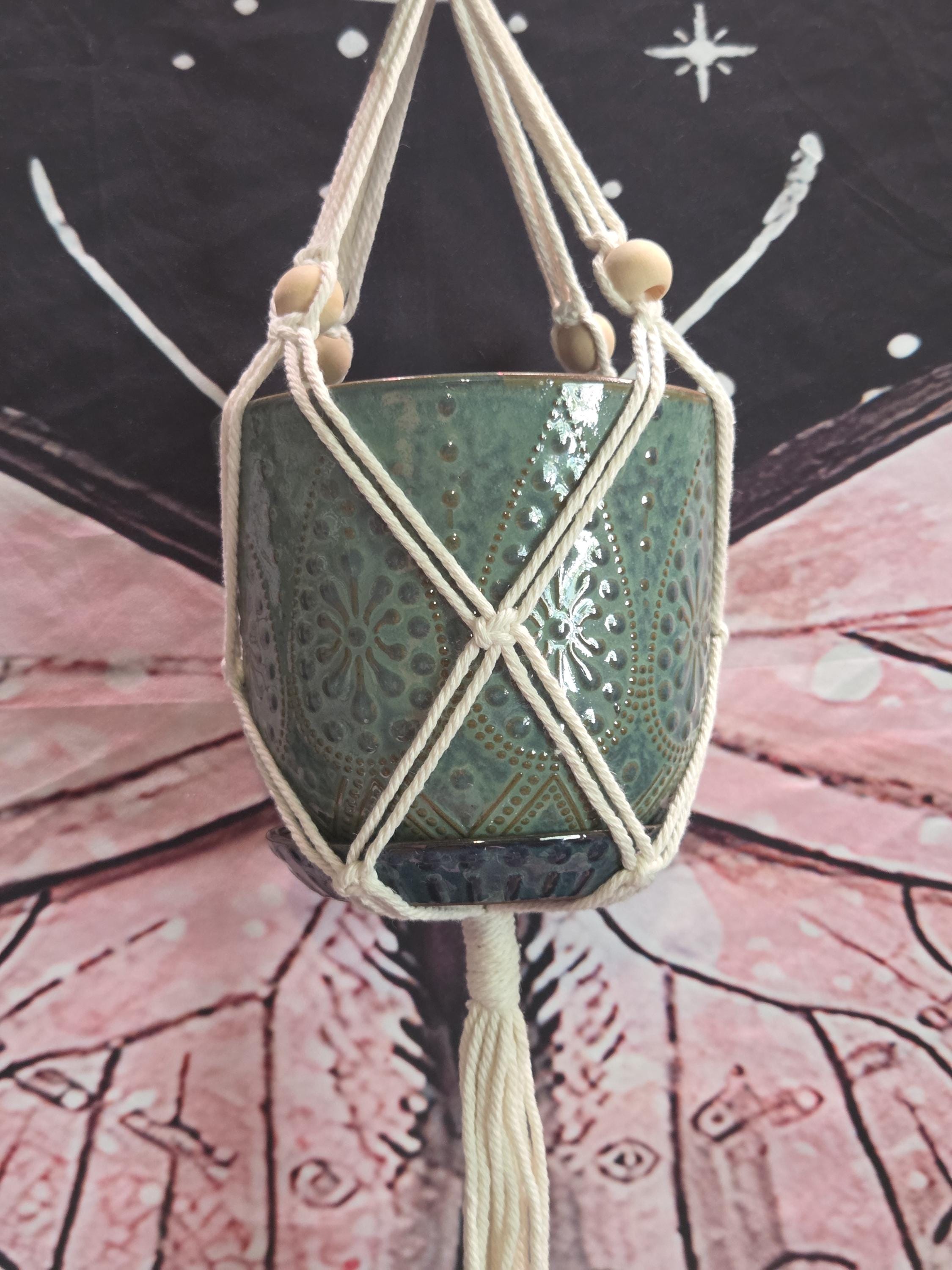 Small White Macrame Double Plant Hanger