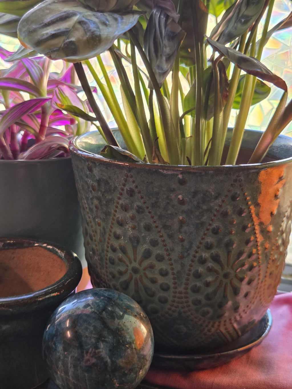 Teal 6 inch Ceramic Plant Pot and Plate