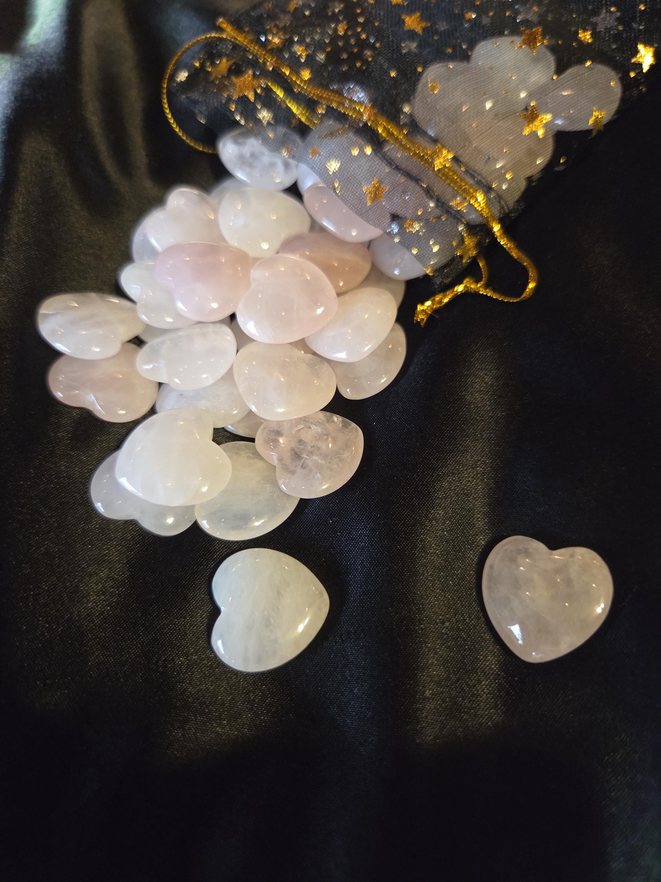 10 Mini Rose Quartz Crystal Hearts