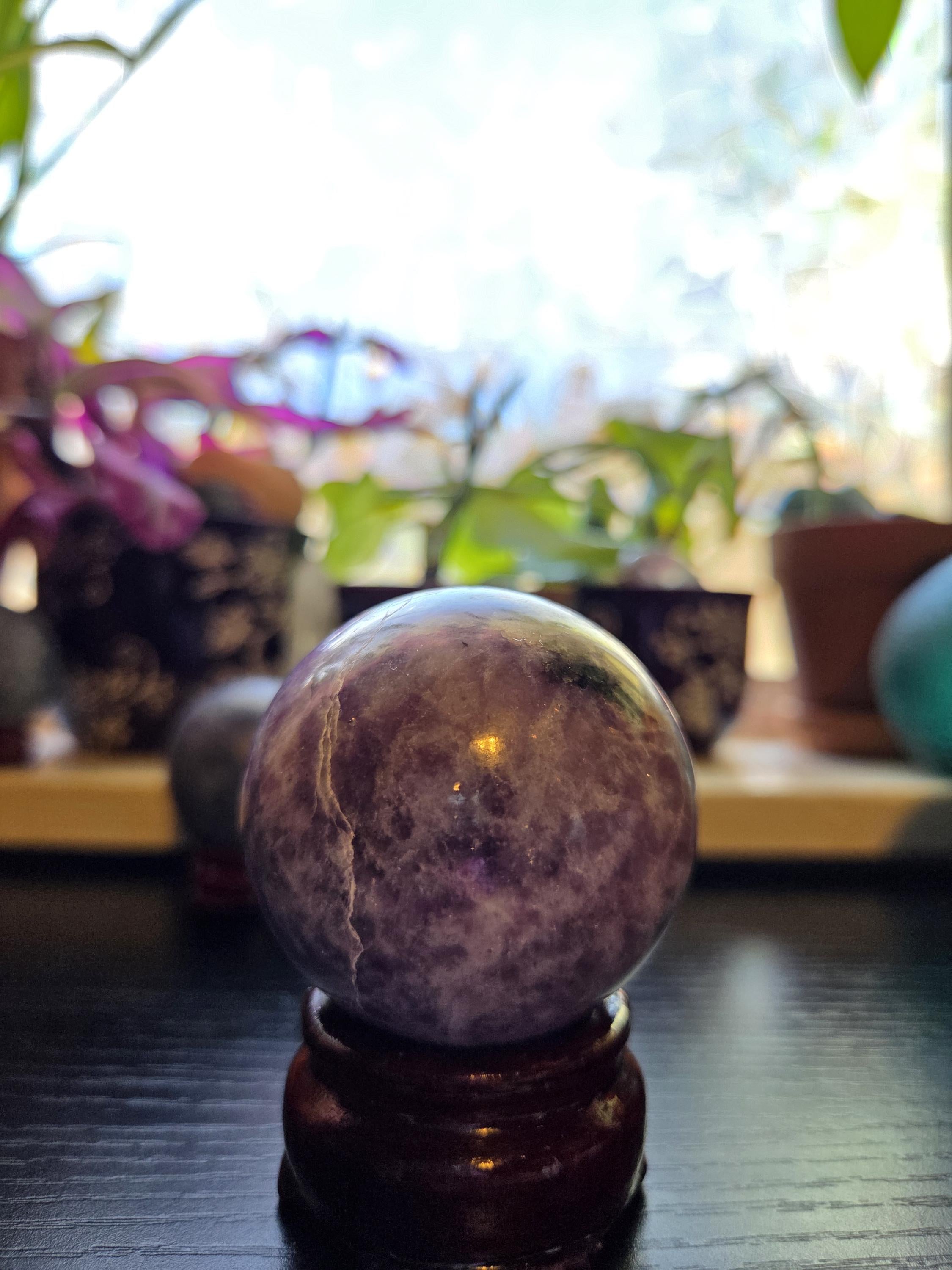 Lepidolite Crystal Sphere with stand