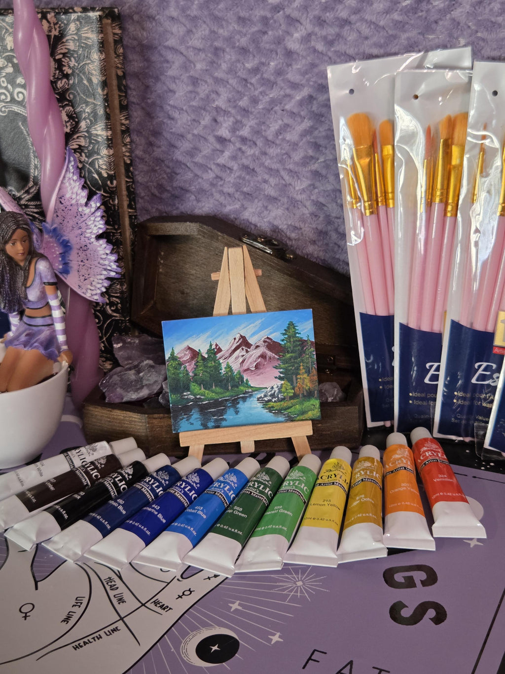 Set of 12 Acrylic Paint and Brushes Kit