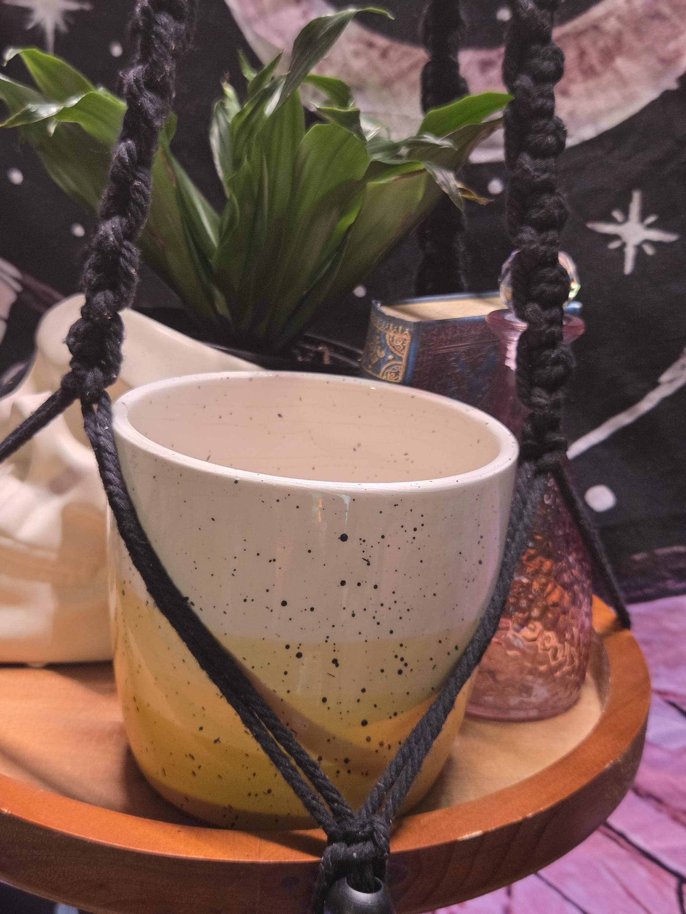 Set of Two White and Yellow Ceramic Planter Pots