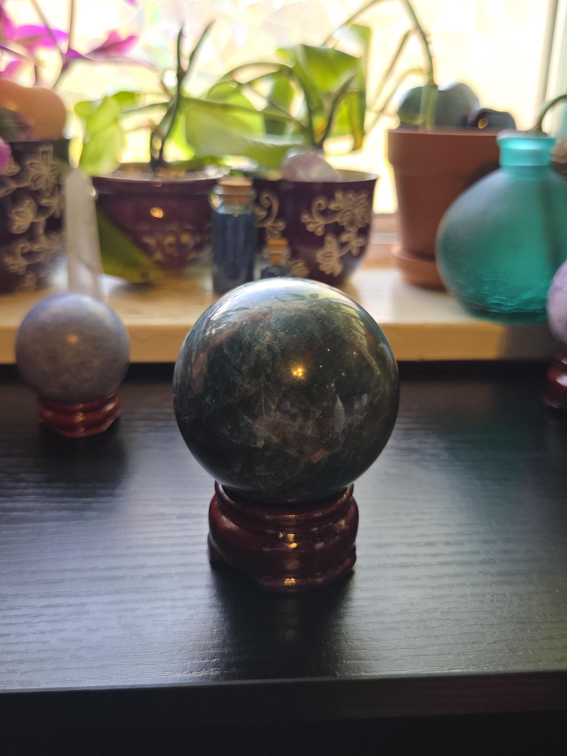 Large Chrysocolla Crystal Sphere with stand