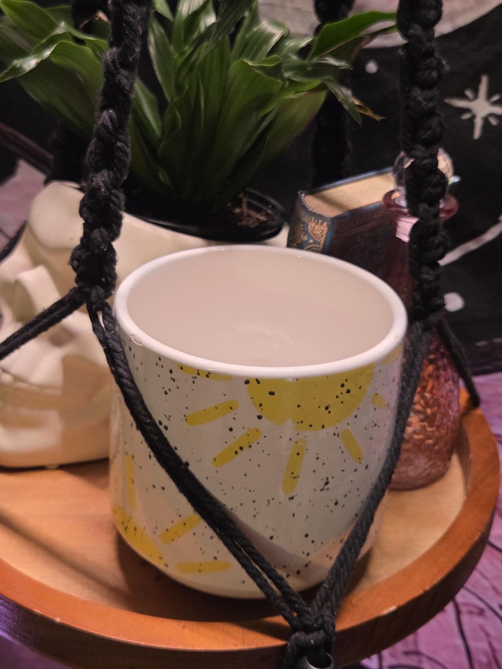 Set of Two White and Yellow Ceramic Planter Pots