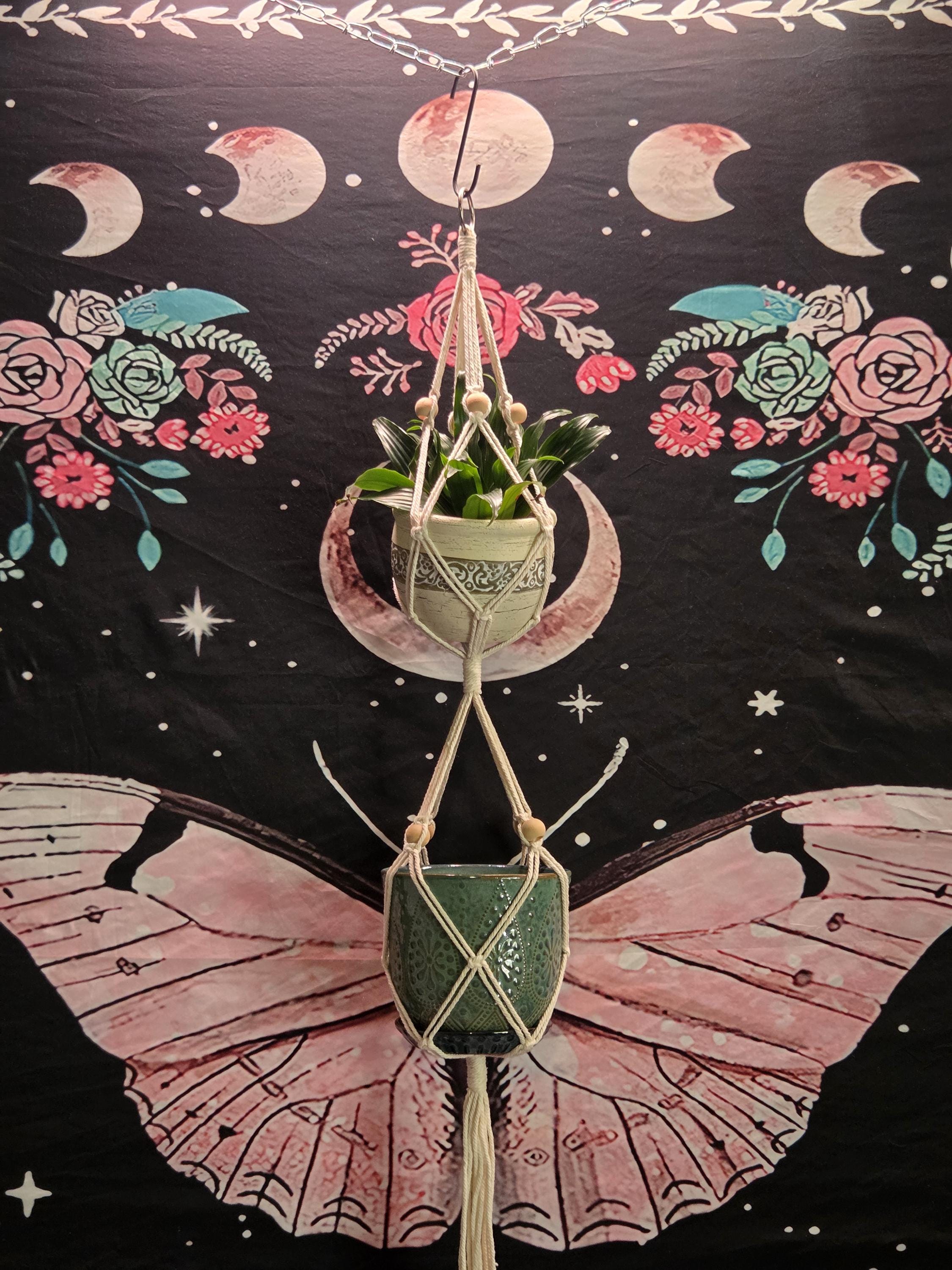 Small White Macrame Double Plant Hanger