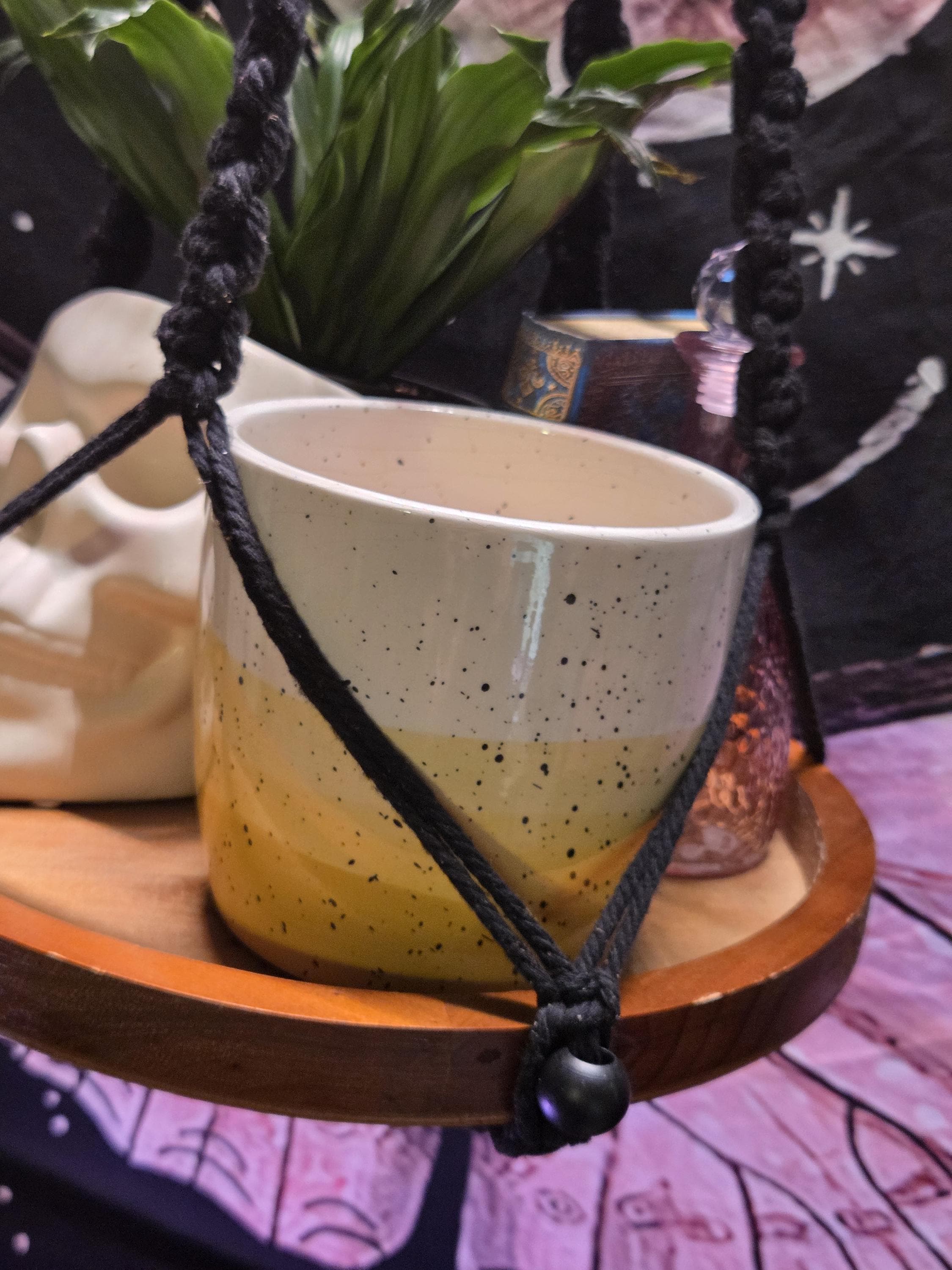 Set of Two White and Yellow Ceramic Planter Pots