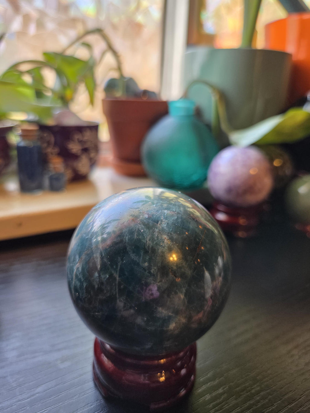 Large Chrysocolla Crystal Sphere with stand