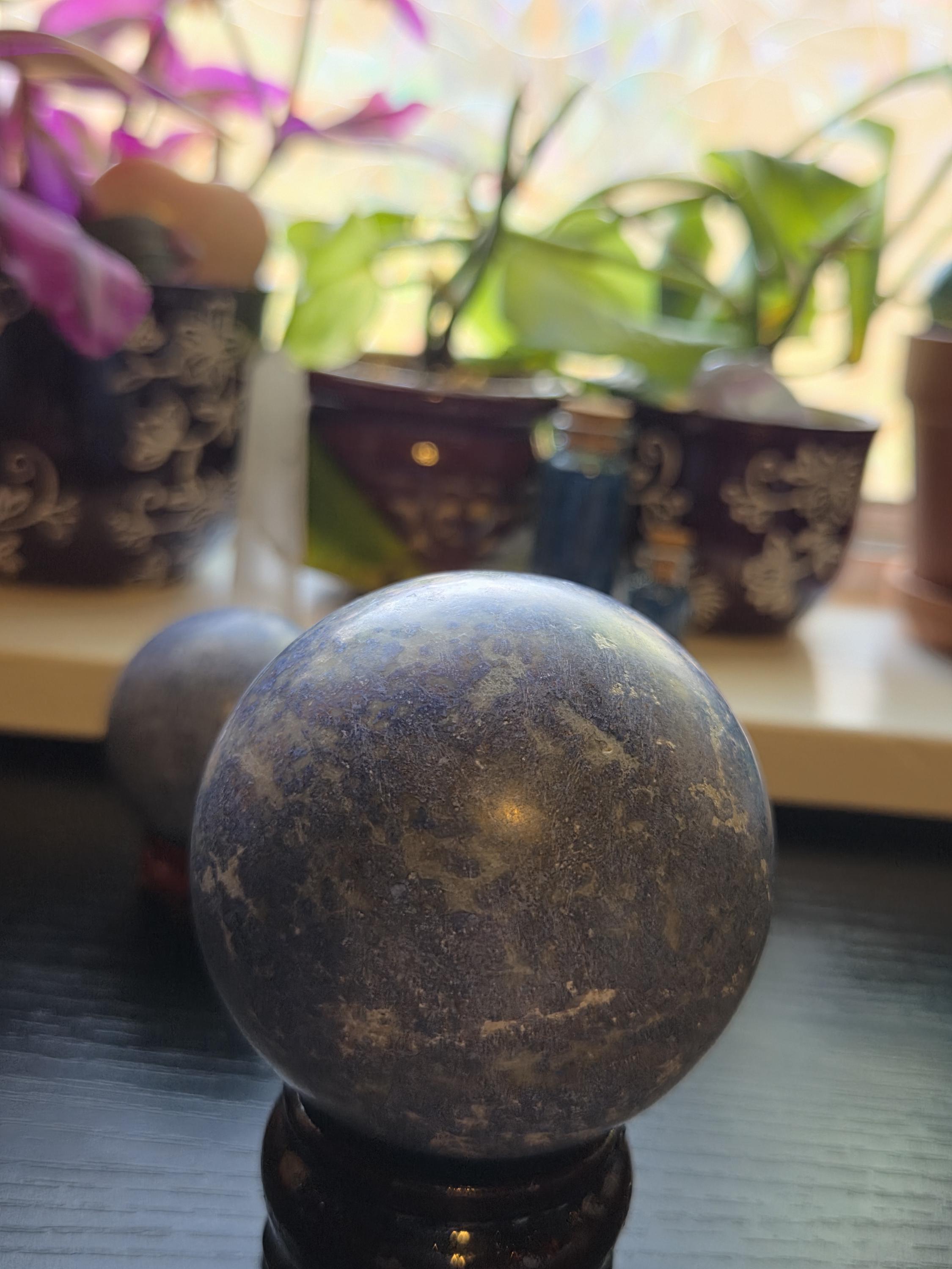 Small Dumortierite Crystal Sphere with stand
