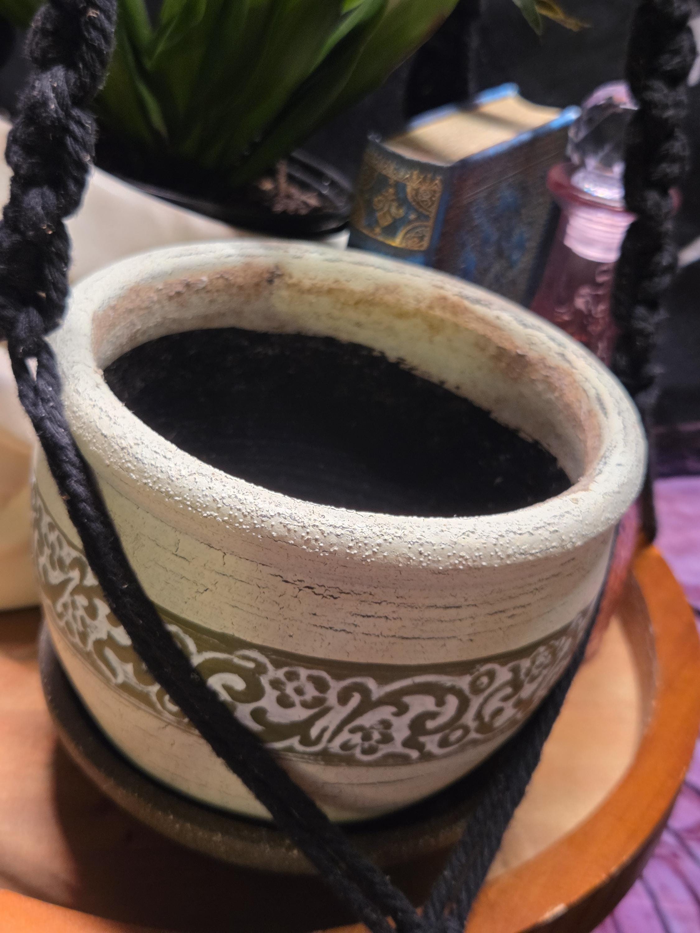 White 5 inch Clay Plant Pot with Brown Planter Plate