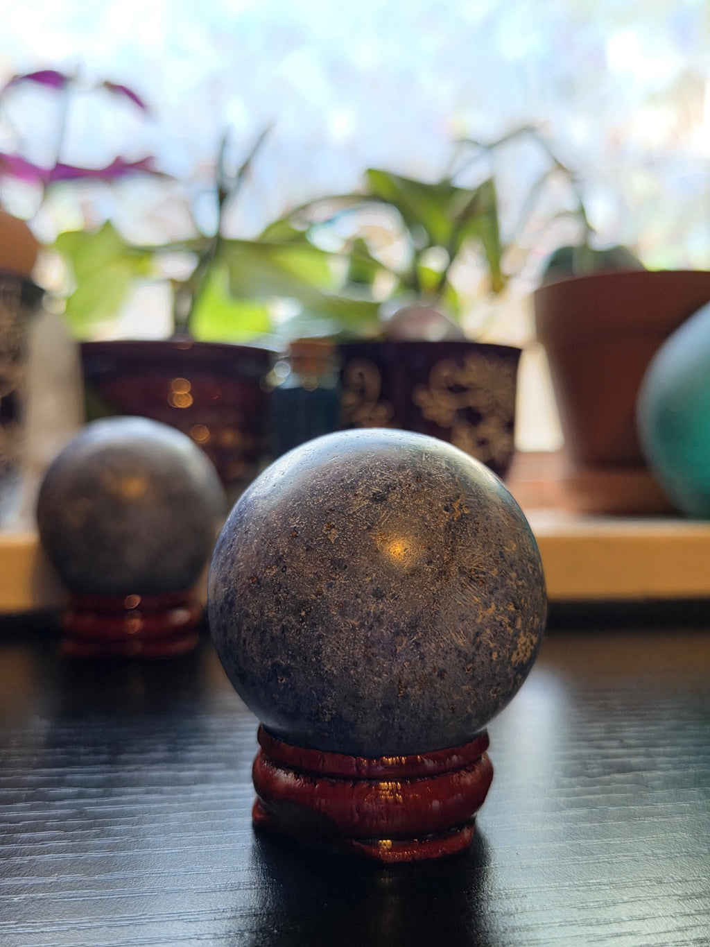 Small Dumortierite Crystal Sphere with stand