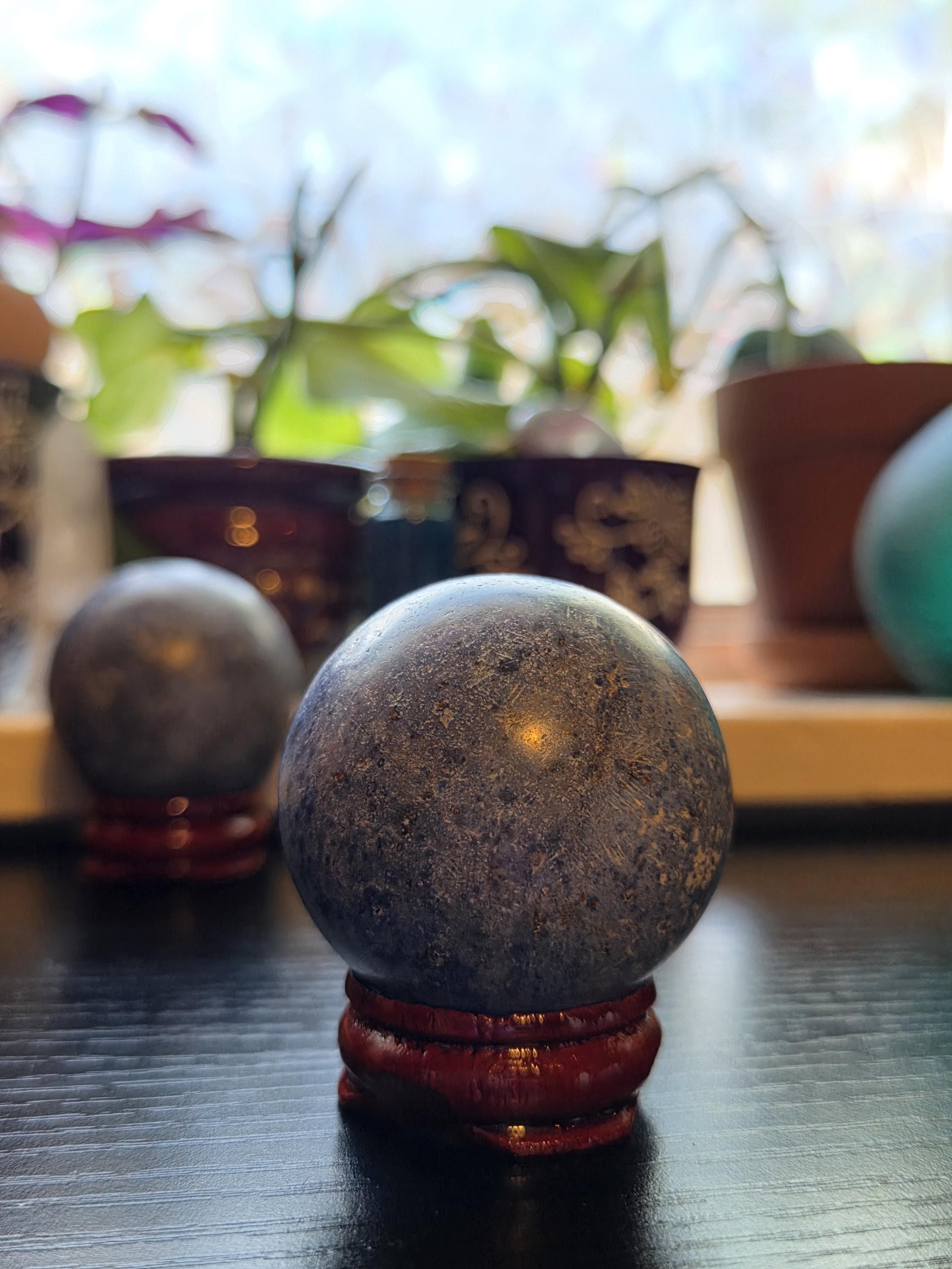 Small Dumortierite Crystal Sphere with stand